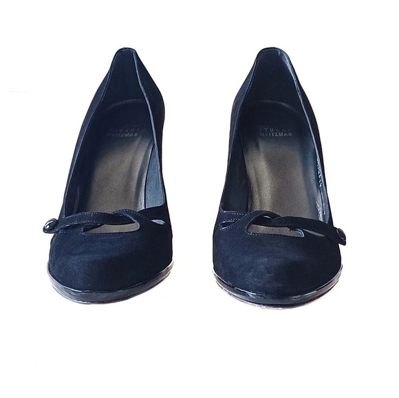 STUART Weitzman Classic Black Suede Pump Evening Neutral Heels Cocktail 9 Dressy - Picture 3 of 7